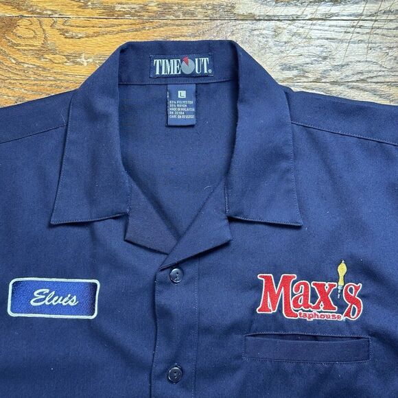 Vintage Time Out Employee Shirt Men’s Large Max’s Tap House Beer “Elvis” Blue‎ - Picture 5 of 7